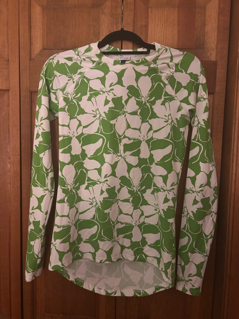 Next by Athena Women's Sz L White & Green Floral Long Sleeve Rashguard Swim Top